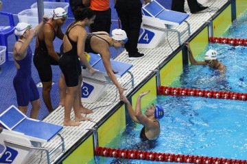  2025.08.10 - Jogos Pan-Americanos J..nior Assun....o 2025 - Nata....o - 4x100m livre FEMININO - BRASIL - Fernanda Celid..nio, .Beatriz Bezerra, Julia Ariosa, Stephanie Balduccini. Classifica....o: OURO. Foto: Miriam Jeske/COB
     -  (crédito: Miriam Jeske/COB)