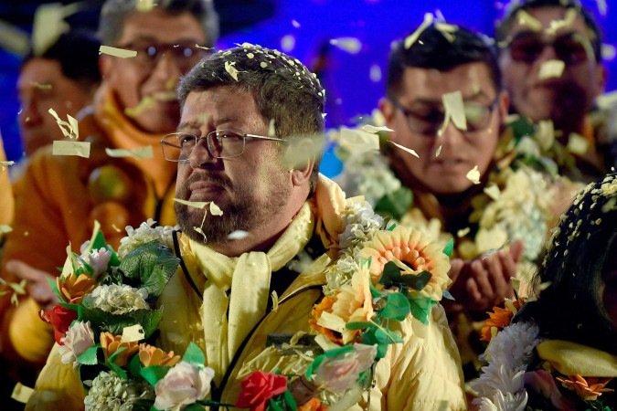 Samuel Medina, em evento de campanha, no município de El Alto 