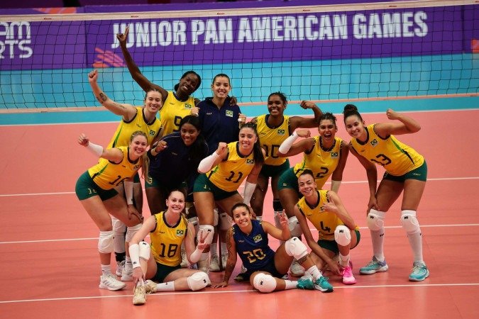 Jogadoras da Seleção Brasileira celebram o bicampeonato - (crédito: PanAm Sports/Divulgação) Jogadoras da Seleção Brasileira celebram o bicampeonato - (crédito: PanAm Sports/Divulgação)