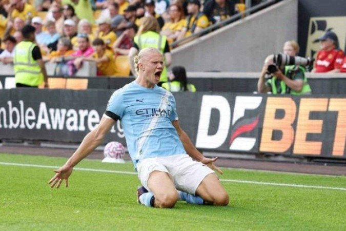 Artilheiro norueguês Erling Haaland estreou na temporada com dois gols sobre o Wolverhampton - (crédito: Foto: Michael Regan/Getty Images) Artilheiro norueguês Erling Haaland estreou na temporada com dois gols sobre o Wolverhampton - (crédito: Foto: Michael Regan/Getty Images)