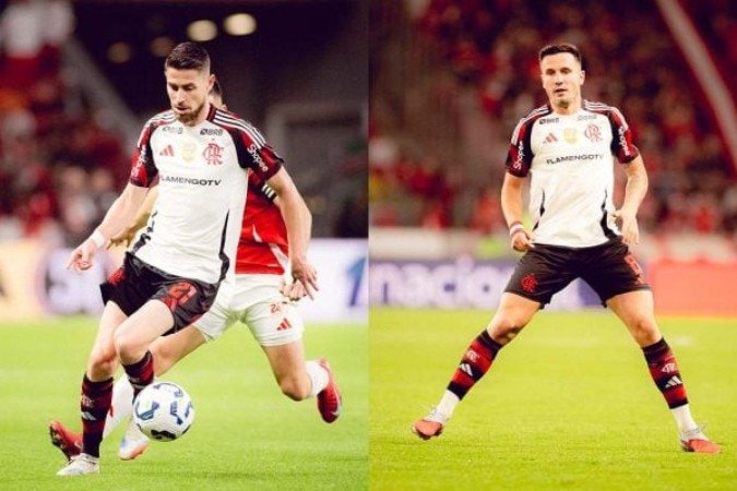 Jorginho e Saúl jogaram pela primeira vez juntos como volantes -  (crédito: Fotos: Adriano Fontes / Flamengo)