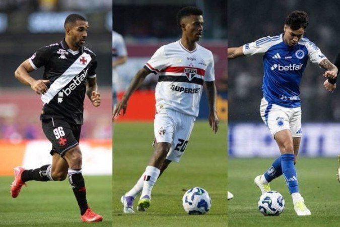 Pré-lista de Ancelotti tem novidades do Brasileirão -  (crédito: Foto: Matheus Lima / Vasco, Rubens Chiri / saopaulofc.net e Marco Galvão/Cruzeiro)