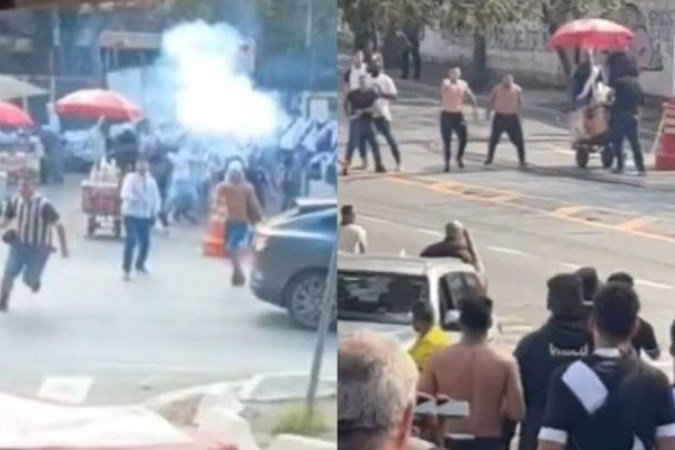 Torcedores de Santos e Vasco entram em conflitos entre si e com policiais no Morumbis - (crédito: Foto: Reprodução) Torcedores de Santos e Vasco entram em conflitos entre si e com policiais no Morumbis - (crédito: Foto: Reprodução)