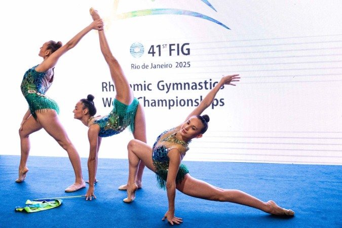 No lançamento do evento, integrantes da Seleção deram uma prévia dos movimentos que encantarão no Mundial - (crédito: MeloGym/CBG) No lançamento do evento, integrantes da Seleção deram uma prévia dos movimentos que encantarão no Mundial - (crédito: MeloGym/CBG)