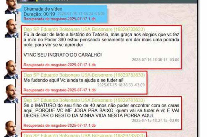 Eduardo dispara xingamentos ao pai após ser chamado de 