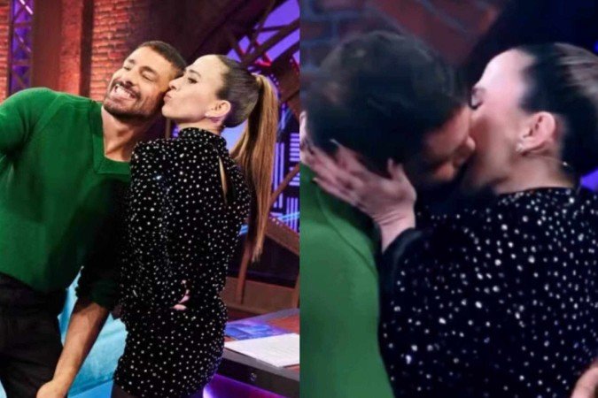 Tatá Werneck e Cauã Reymond se beijam na TV e atiçam fãs -  (crédito: Reprodução/TV Globo)