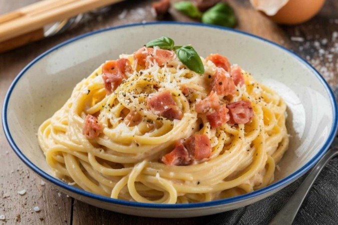 Macarrão à carbonara com bacon (Imagem: Foodgraphy39 | Shutterstock) -  (crédito: EdiCase)