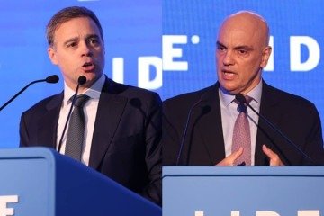 Os ministros André Mendonça e Alexandre de Moraes durante evento do Lide -  (crédito: Evandro Macedo/LIDE)
