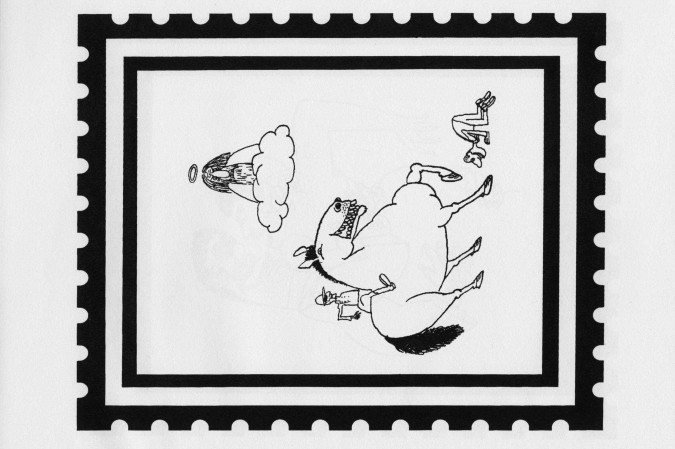 Crédito: Confraria dos Bibliófilos do Brasil/ Reprodução. Crédito: Confraria dos Bibliófilos do Brasil/ Reprodução. Página do livro Sérgio Porto Centenário. O Suprassumo de Stanislaw Ponte Preta com ilustração de Jaguar.