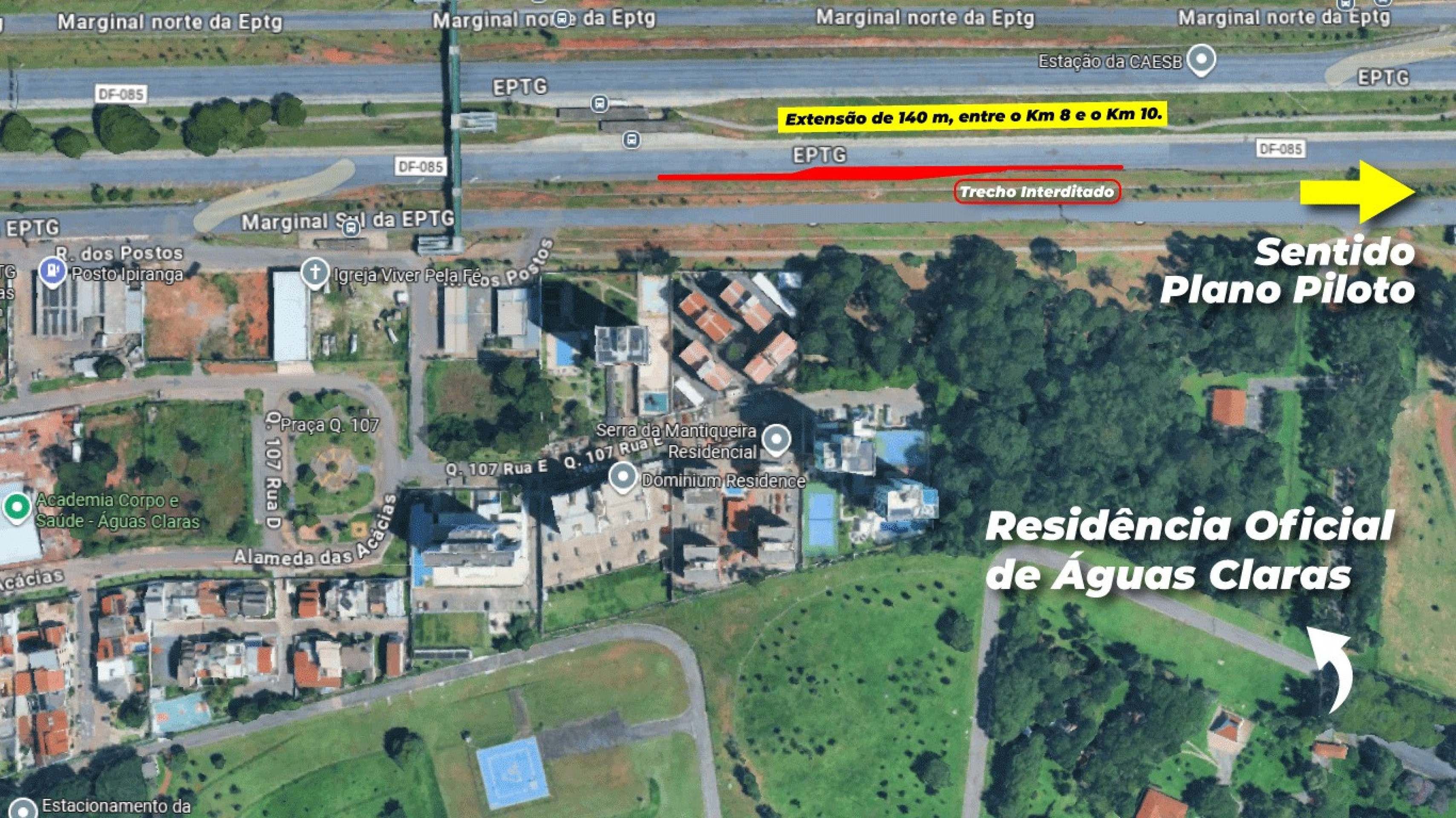 Trecho da EPTG fica interditado para obras até quarta feira (27/8)