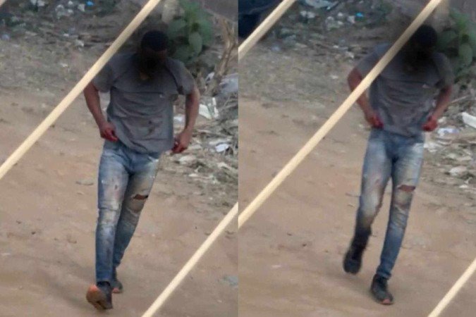 Homem foi flagrado saindo da cena do crime com as mãos e roupas sujas de sangue -  (crédito: Reprodução/Redes sociais)