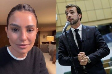 Nas redes sociais, Cíntia Chagas apareceu chorando em vídeo em que comenta o arquivamento. 'Hoje, todas as mulheres apanharam comigo', escreveu.  -  (crédito: Reprodução/Instagram e Rodrigo Costa/Alesp)