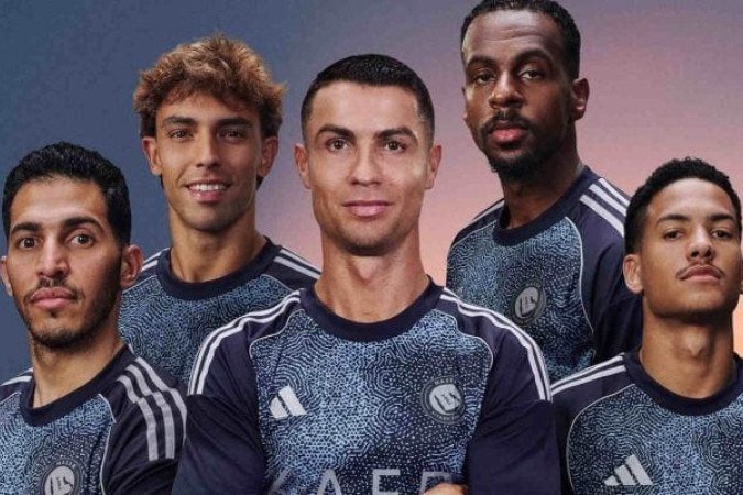Cristiano Ronaldo, João Félix e o brasileiro Ângelo, ex-Santos, foram alguns dos modelos da campanha do Al-Nassr - (crédito: Foto: Divulgação) Cristiano Ronaldo, João Félix e o brasileiro Ângelo, ex-Santos, foram alguns dos modelos da campanha do Al-Nassr - (crédito: Foto: Divulgação)