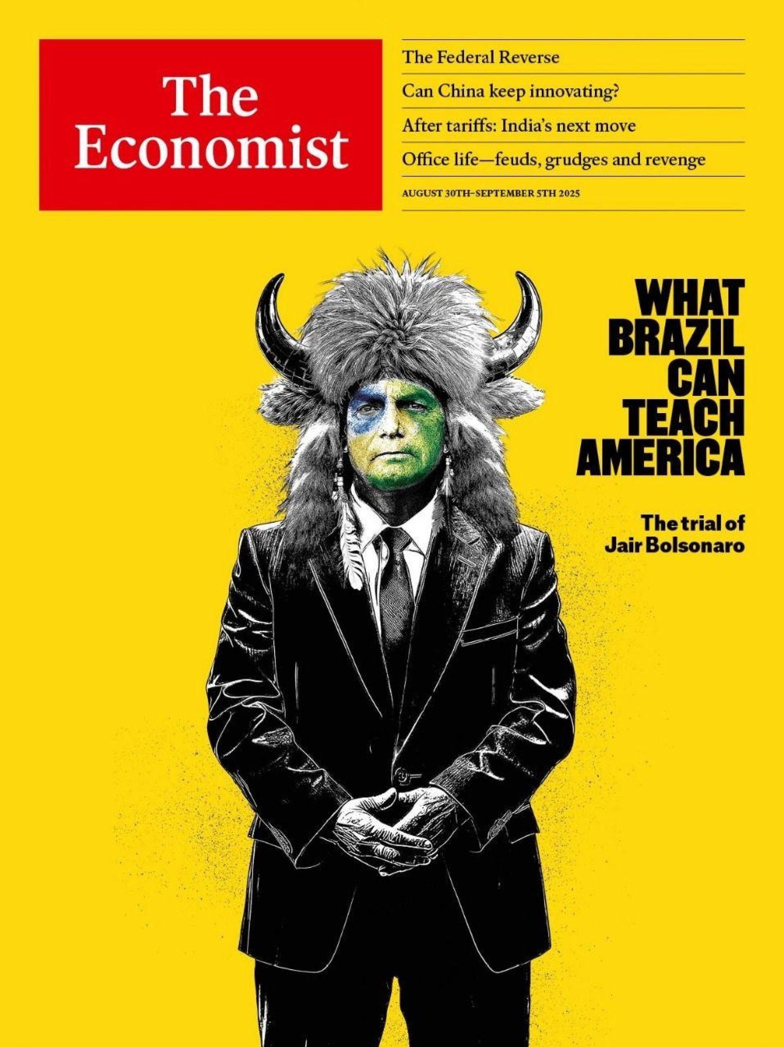 Brasil na capa da Economist: Julgamento de Bolsonaro 'dá lição aos EUA de maturidade democrática' -  (crédito: BBC Geral)
