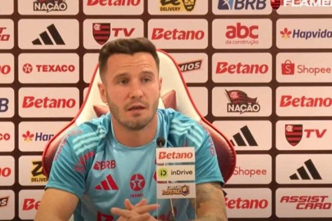 Saúl em coletiva pelo Flamengo, nesta sexta-feira -  (crédito: Foto: Reprodução)