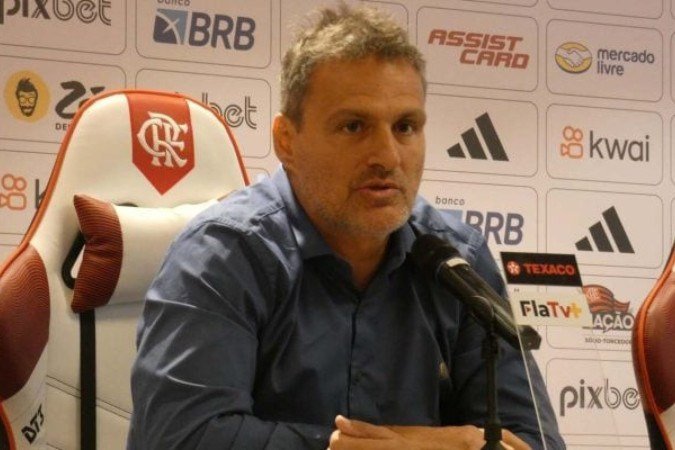 Bruno Spindel em coletiva no ano passado no Flamengo -  (crédito: Foto: Jogada10)