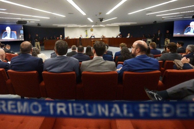 Moraes faz pronunciamento na sessão inaugural do concorrido julgamento na Primeira Turma do STF -  (crédito:  Ed Alves CB/DA Press)