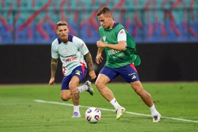 Jogadores da Espanha durante treinamento da seleção -  (crédito: Foto: Divulgação / SEFutbol)
