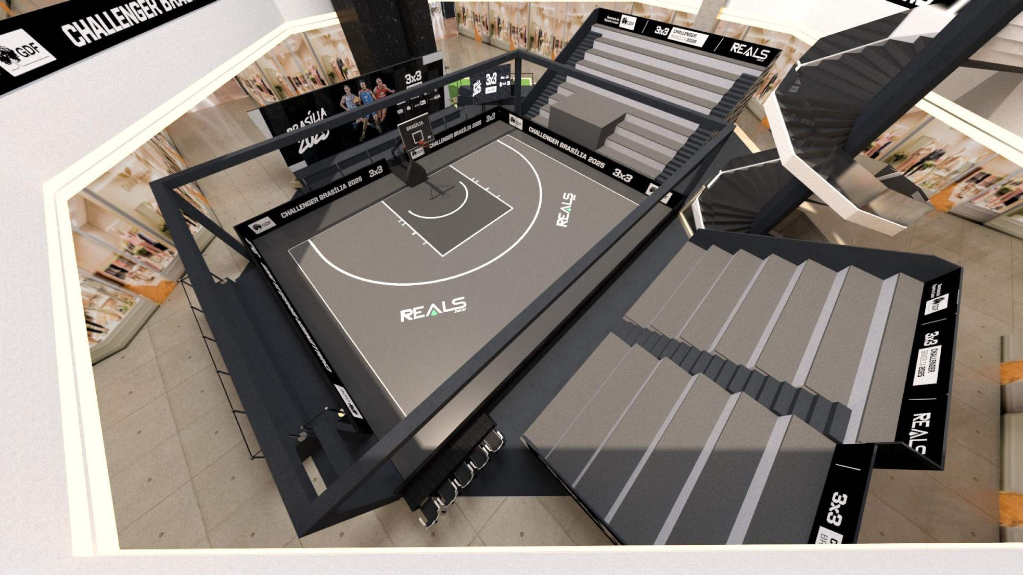 Como será a arena do basquete 3x3 no interior do Pátio Brasil Shopping