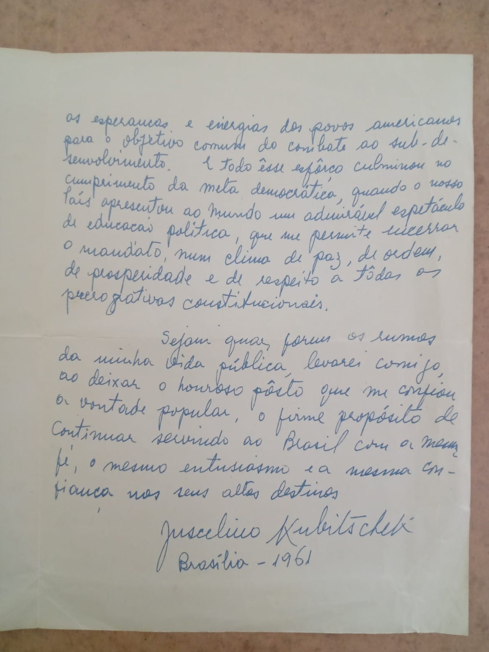 Carta de Juscelino Kubitschek no acervo do Museu Histórico e Geográfico de Poços de Caldas