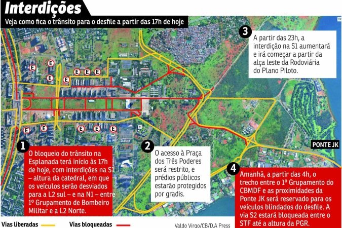 Interdições no trânsito para o evento do 7 de Setembro