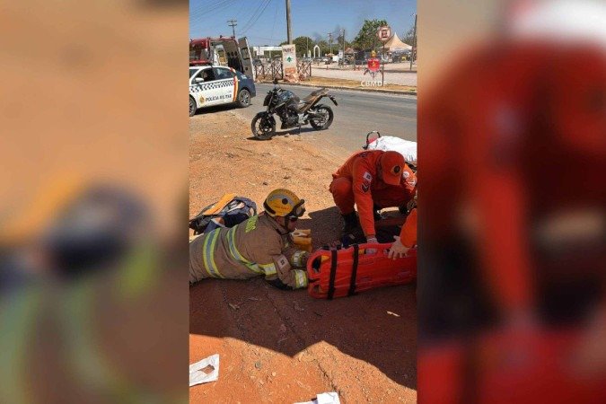 O motociclista precisou ser encaminhado ao Hospital de Base (HB) -  (crédito: Divulgação/CBMDF)