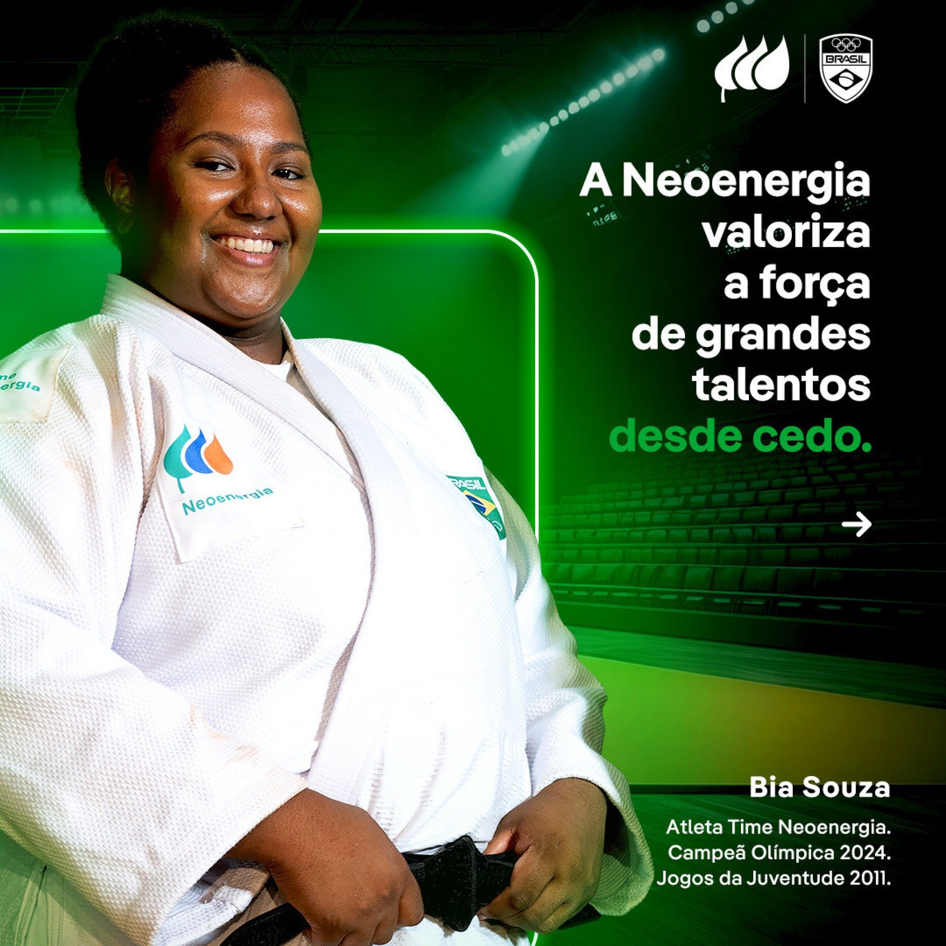 Bia Souza, campe&atilde; ol&iacute;mpica em Paris 2024 e embaixadora do Time Neoenergia