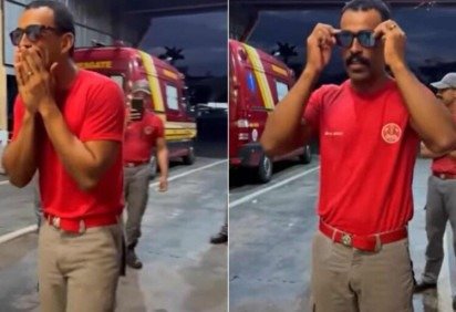 Bombeiro daltônico passa a enxergar cores após ganhar óculos especiais dos colegas -  (crédito: Reprodução/redes sociais)