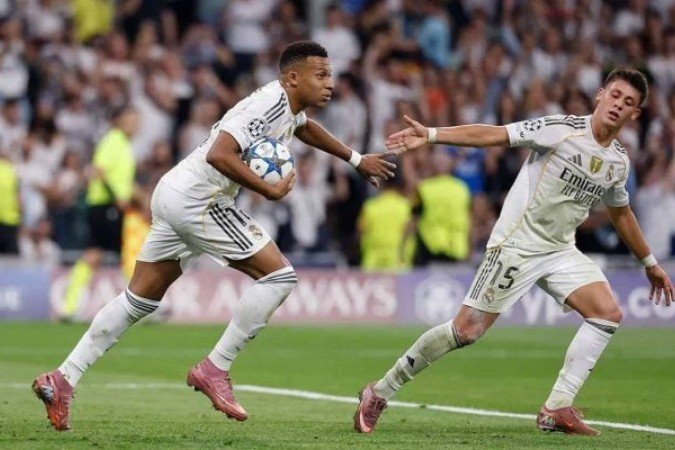 Mbappé marcou duas vezes pelo Real Madrid contra o Olympique - (crédito: Antonio Villalba/Real Madrid) Mbappé marcou duas vezes pelo Real Madrid contra o Olympique - (crédito: Antonio Villalba/Real Madrid)