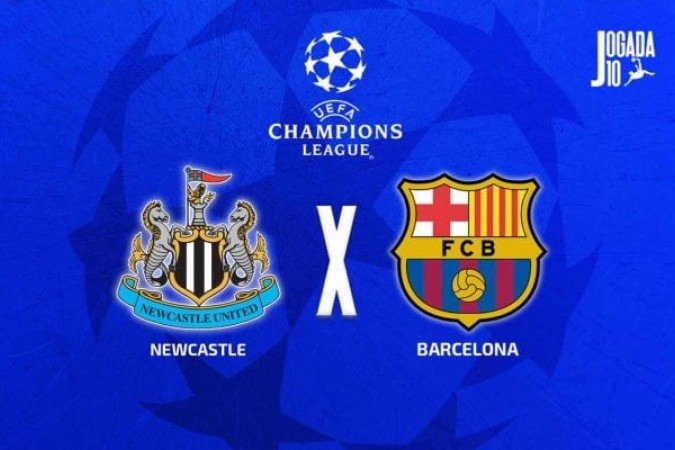 Newcastle e Barcelona se enfrentam na 1ª rodada da fase de liga da Champions 2025/26 -  (crédito: Arte: Jogada10)