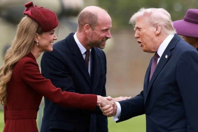 Kate Middleton, Príncipe William e Donald Trump em encontro em Londres - (crédito: AFP) Kate Middleton, Príncipe William e Donald Trump em encontro em Londres - (crédito: AFP)
