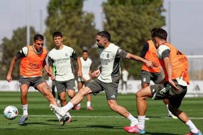Jogadores do Real Madrid durante treinamento da equipe - (crédito: Foto: Pedro Castillo / Real Madrid) Jogadores do Real Madrid durante treinamento da equipe - (crédito: Foto: Pedro Castillo / Real Madrid)