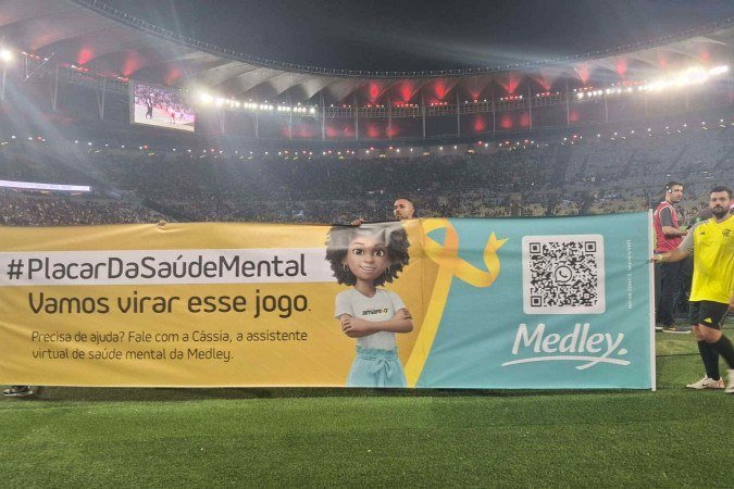 Nova patrocinadora do Flamengo, Medley reforçou papel de cuido à saúde mental com ação no clássico contra o Vasco - (crédito: Divulgação) Nova patrocinadora do Flamengo, Medley reforçou papel de cuido à saúde mental com ação no clássico contra o Vasco - (crédito: Divulgação)