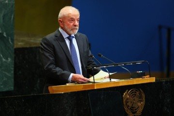 O presidente Luiz Inácio Lula da Silva discursa em Nova York e faz acusações a Israel pela guerra em Gaza  -  (crédito: Angela Weiss/AFP)