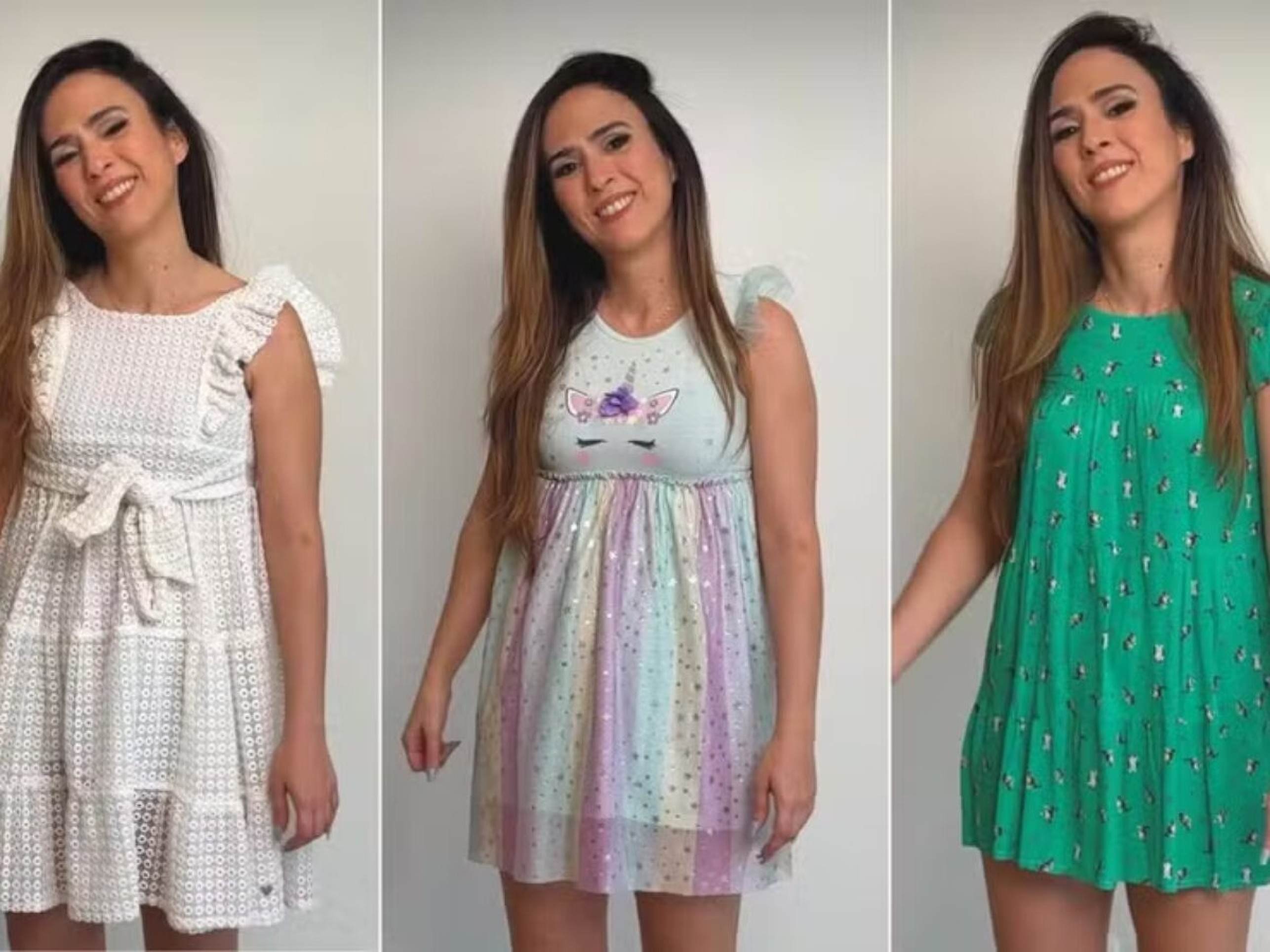 Tata Werneck usa vestidos da filha e brinca: ‘Quem vai pegar as roupas de quem?’
