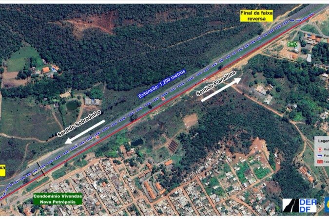 A criação da faixa reversa sentido Sobradinho-Planaltina é temporária
 -  (crédito: Reprodução: DER-DF)
