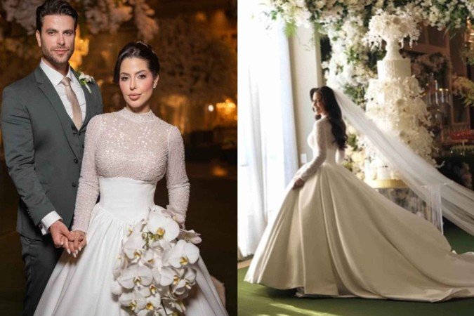 Laís Caldas choca com vestido de seda de 26 metros em casamento luxuoso -  (crédito: Reprodução/Instagram)