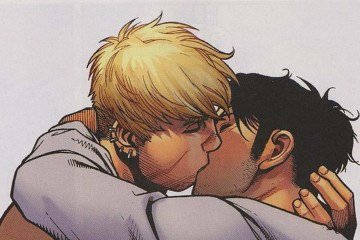 O beijo de Wiccano e Hulkling -  (crédito: Divulgação/Marvel)