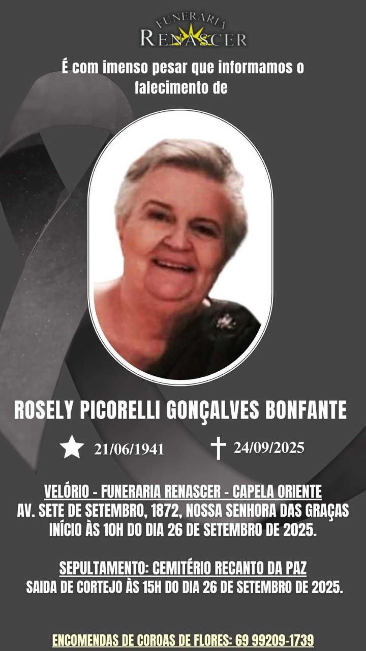 A confeiteira Rosely Picorelli Gonçalves Bonfante morreu aos 84 anos na quarta-feira (24/9)