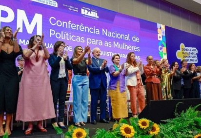 Presidente da República, Luiz Inácio Lula da Silva, durante a cerimônia de abertura da 5ª Conferência Nacional de Políticas para as Mulheres (5ª CNPM)       -  (crédito:  Ricardo Stuckert / PR)