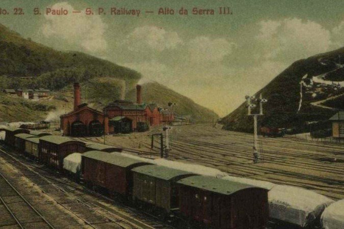 Trecho da São Paulo Railway Company na Serra do Mar: desde o início, ferrovias operaram sob regime de concessão -  (crédito: Frédéric Manuel/Biblioteca Nacional)