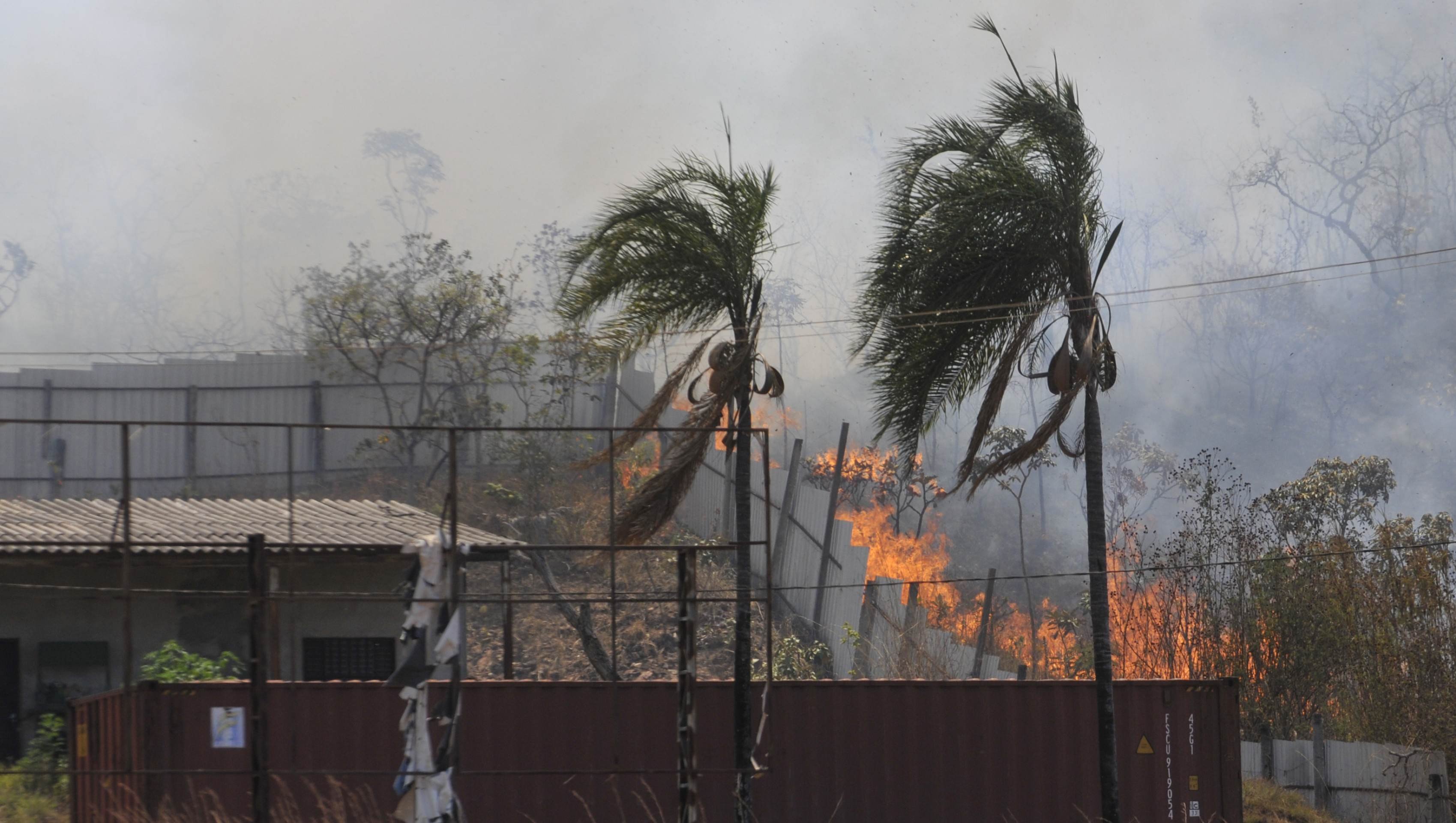 O fogo de aproximou das casas na região do córrego do Urubu, mas foi contido pelos bombeiros 