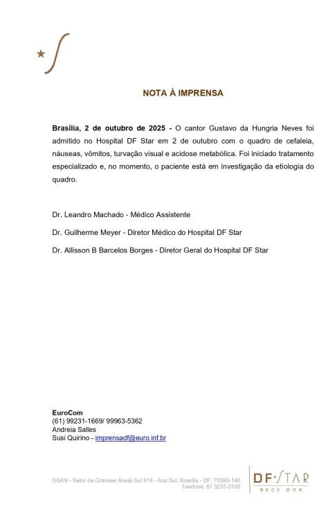 Hungria é internado no DF Star com suspeita de contaminação por metanol