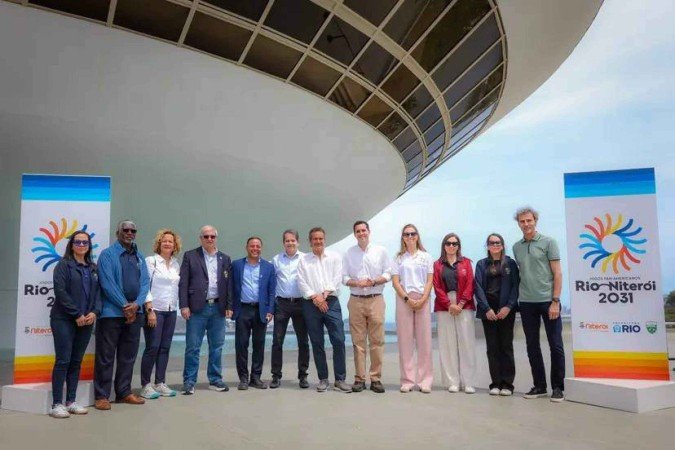 Comitiva da PanAm Sports passou três dias no Brasil conhecendo a estrutura ofertada por Rio-Niterói para o Pan de 2031 -  (crédito: Divulgação/COB)