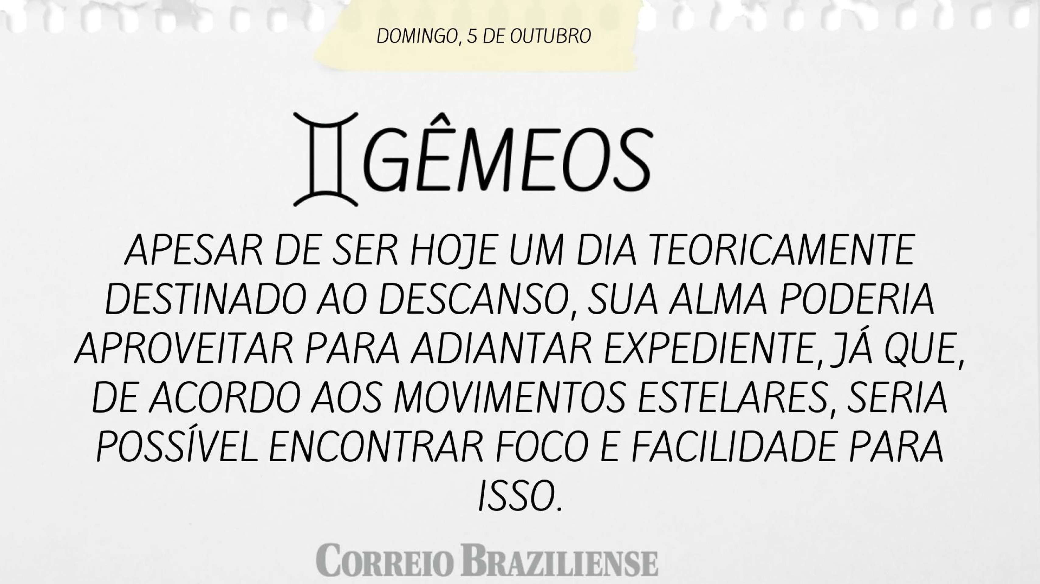 Horóscopo deste domingo (5/10)