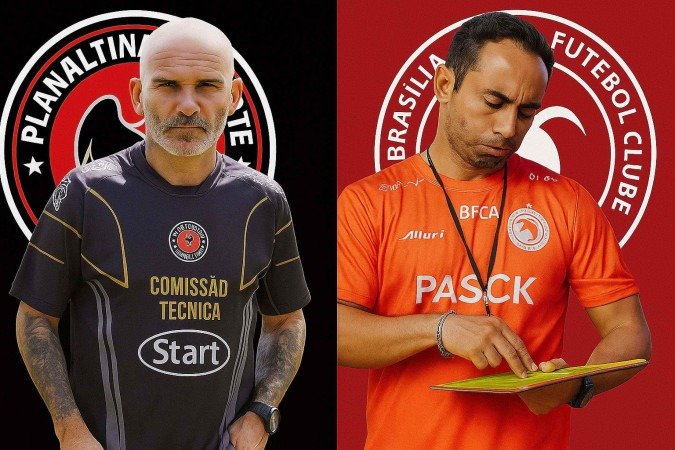 Hugo Pilo, nascido no Uruguai, e o português Manuel Rodrigues são as atrações à beira do campo neste domingo em um duelo entre técnicos estrangeiros -  (crédito: Planaltina EC e Brasília FC)