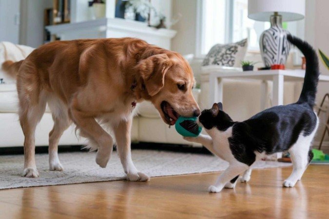 Alguns cuidados ajudam a tornar a convivência entre o gato e o cachorro mais harmoniosa (Imagem: VisualMosaic | Shutterstock) - (crédito: EdiCase) Alguns cuidados ajudam a tornar a convivência entre o gato e o cachorro mais harmoniosa (Imagem: VisualMosaic | Shutterstock) - (crédito: EdiCase)