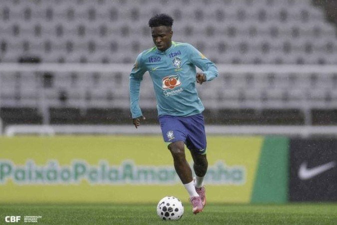 Vini Jr durante o primeiro treinmento da Seleção para amistosos -  (crédito: Foto: Rafael Ribeiro / CBF)