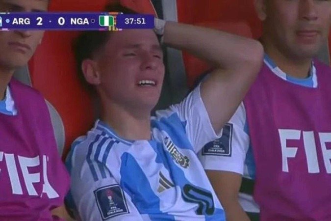 Montoro deixou o jogo chorando na Copa do Mundo Sub-20 -  (crédito: Foto: Reprodução / Cazé TV)