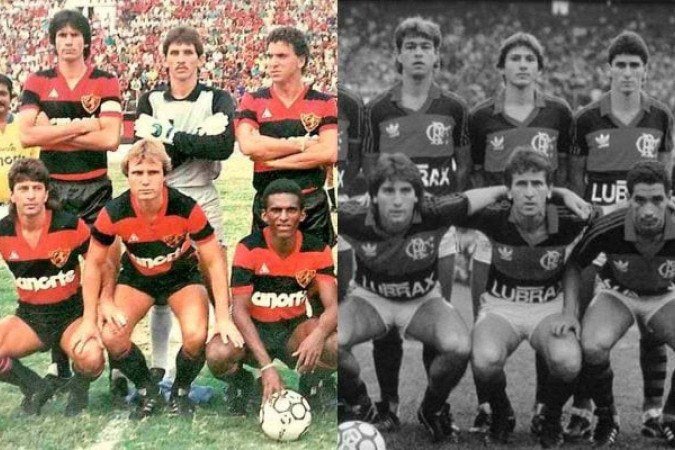 Elencos de Sport e Flamengo nas campanhas do Campeonato Brasileiro de 1987 - (crédito: Foto: Divulgação / Sport e Arquivo / Flamengo) Elencos de Sport e Flamengo nas campanhas do Campeonato Brasileiro de 1987 - (crédito: Foto: Divulgação / Sport e Arquivo / Flamengo)